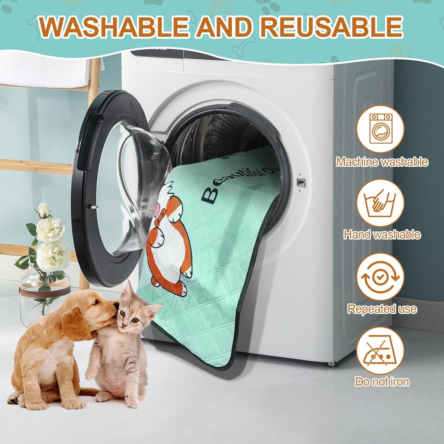 4-Pack Washable Dog Pee Pads (35x22in) – Reusable, Leak-Resistant & Absorbent Puppy Training Mats with Non-Slip Base – Blue