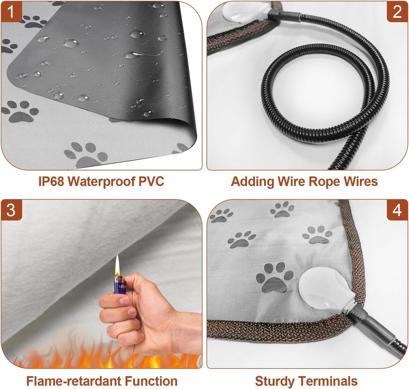 Waterproof Dog Heating Pad (28x18in) – Smart Thermostat & Paw Print Design – Heated Pet Mat for Puppies, Whelping & Older Dogs