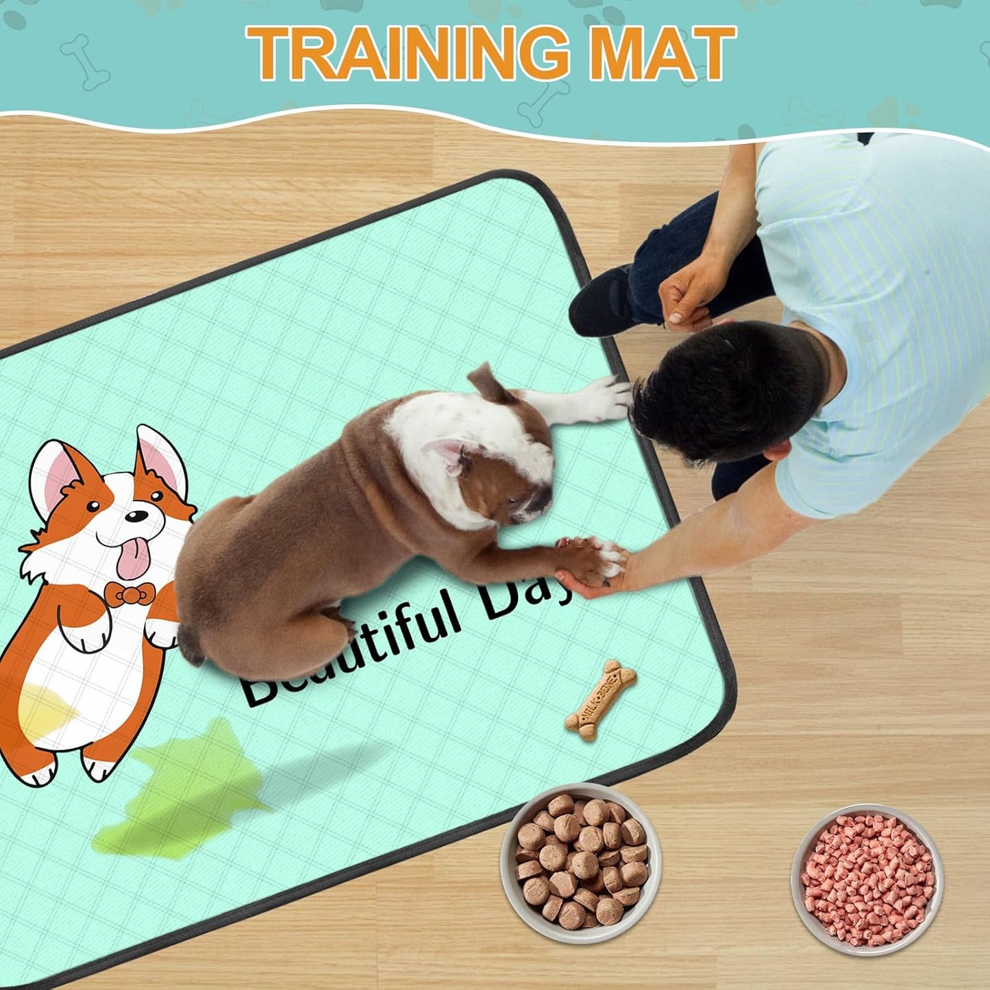 4-Pack Washable Dog Pee Pads (35x22in) – Reusable, Leak-Resistant & Absorbent Puppy Training Mats with Non-Slip Base – Blue