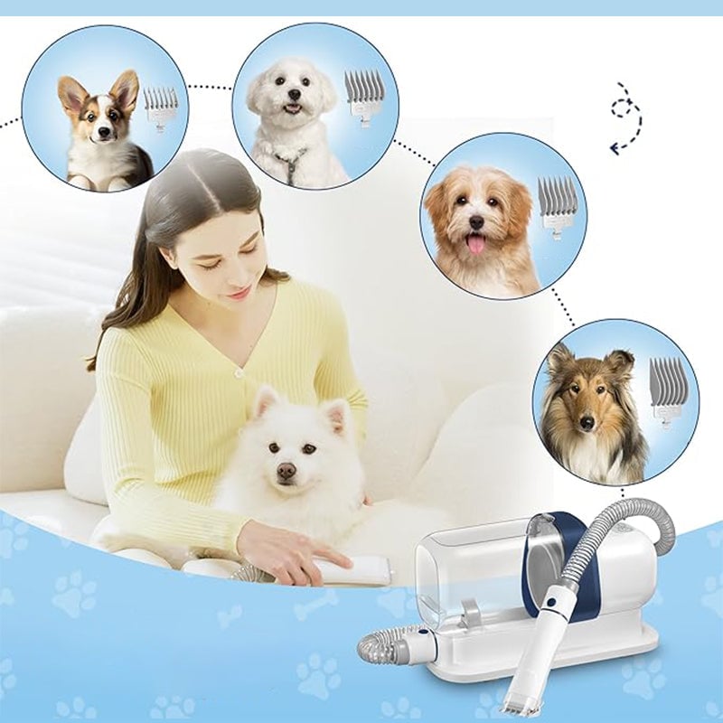 Pet Grooming Vacuum Kit – Quiet Suction, 5 Attachments for Shedding & Trimming, 2.3L Dust Bin for Dogs & Cats